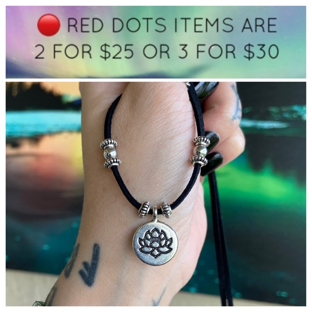 🔴 Lotus flower adjustable black suede choker necklace